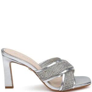 NEW DEE OCLEPPO Leather Ireland Crystal Embellished Sandals in silver 1225 6t3